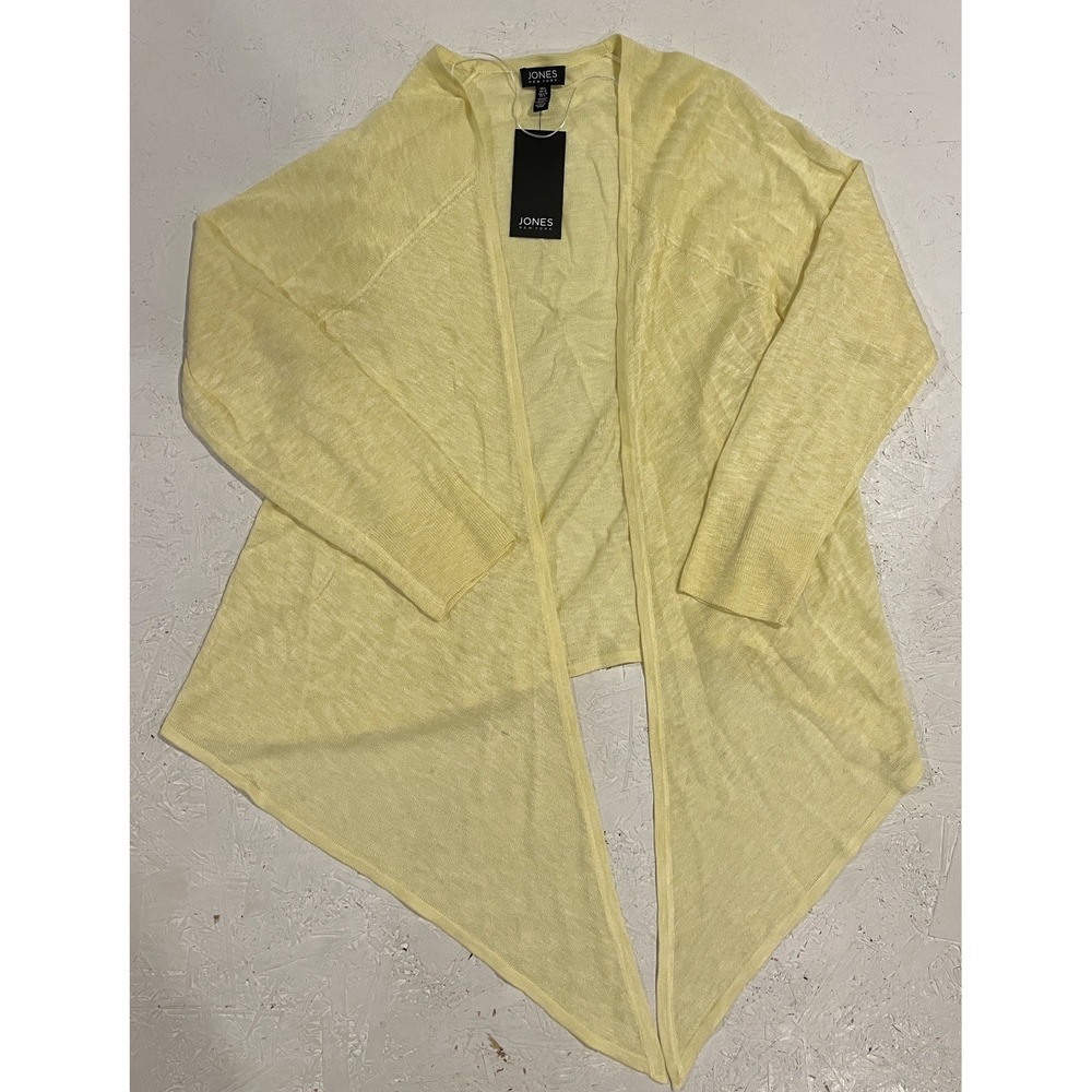 Jones New York Open Front Cardigan Yellow See Through Womens L Viscose